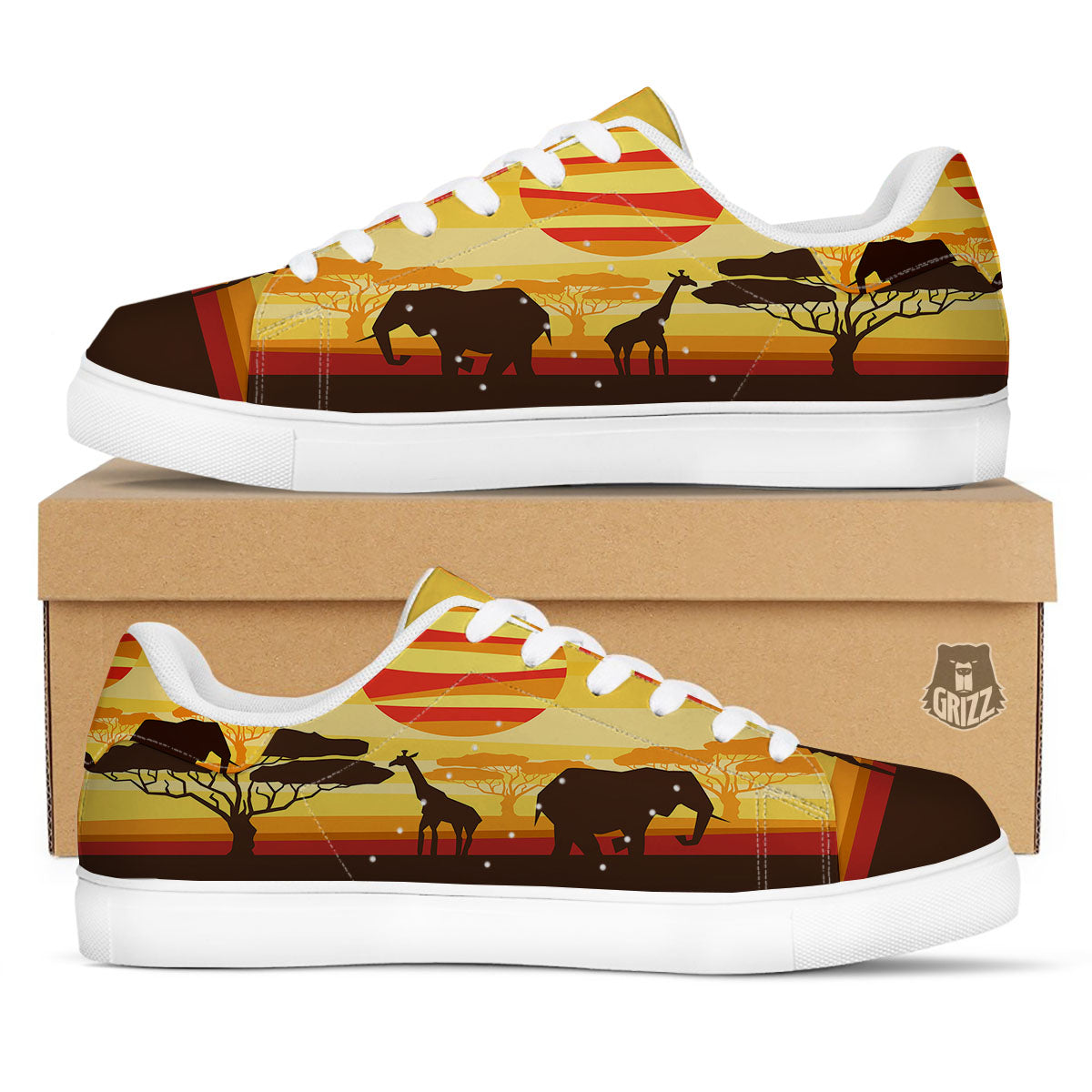 Sun African Print White Low Top Sneakers-grizzshop