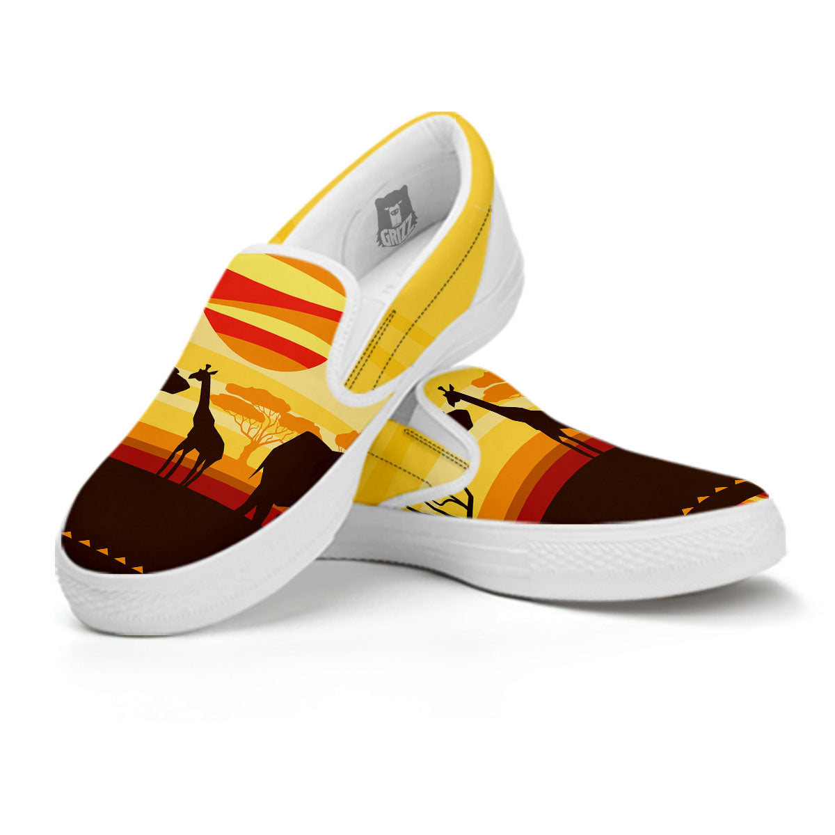 Sun African Print White Slip On Shoes-grizzshop