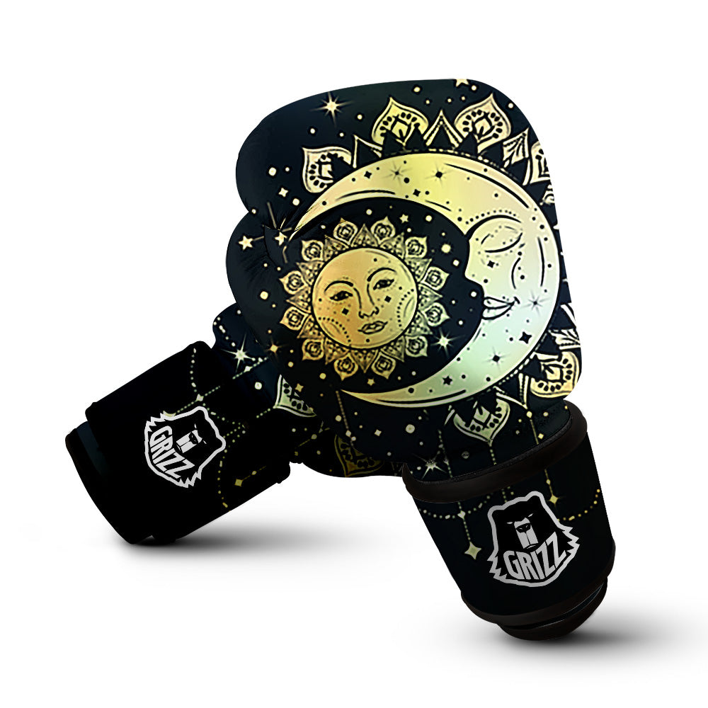 Sun And Bohemian Moon Print Boxing Gloves-grizzshop