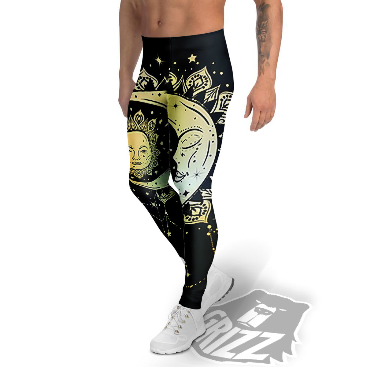 Sun And Bohemian Moon Print Men's Leggings-grizzshop