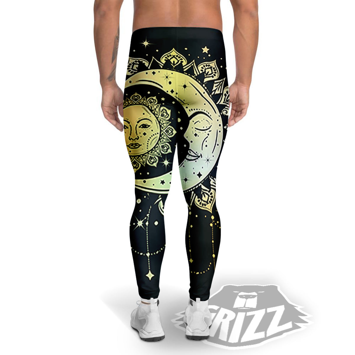 Sun And Bohemian Moon Print Men's Leggings-grizzshop