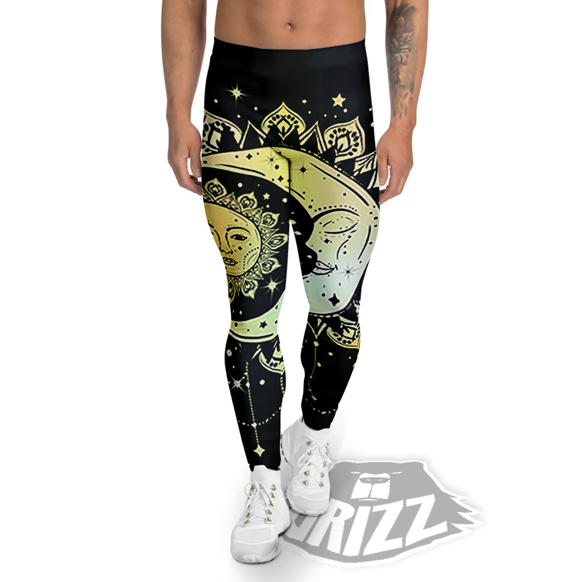 Sun And Bohemian Moon Print Men's Leggings-grizzshop