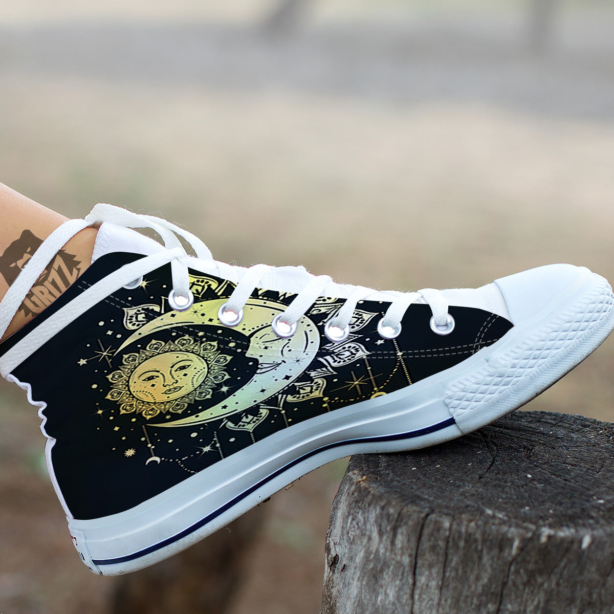 Sun And Bohemian Moon Print White High Top Shoes-grizzshop