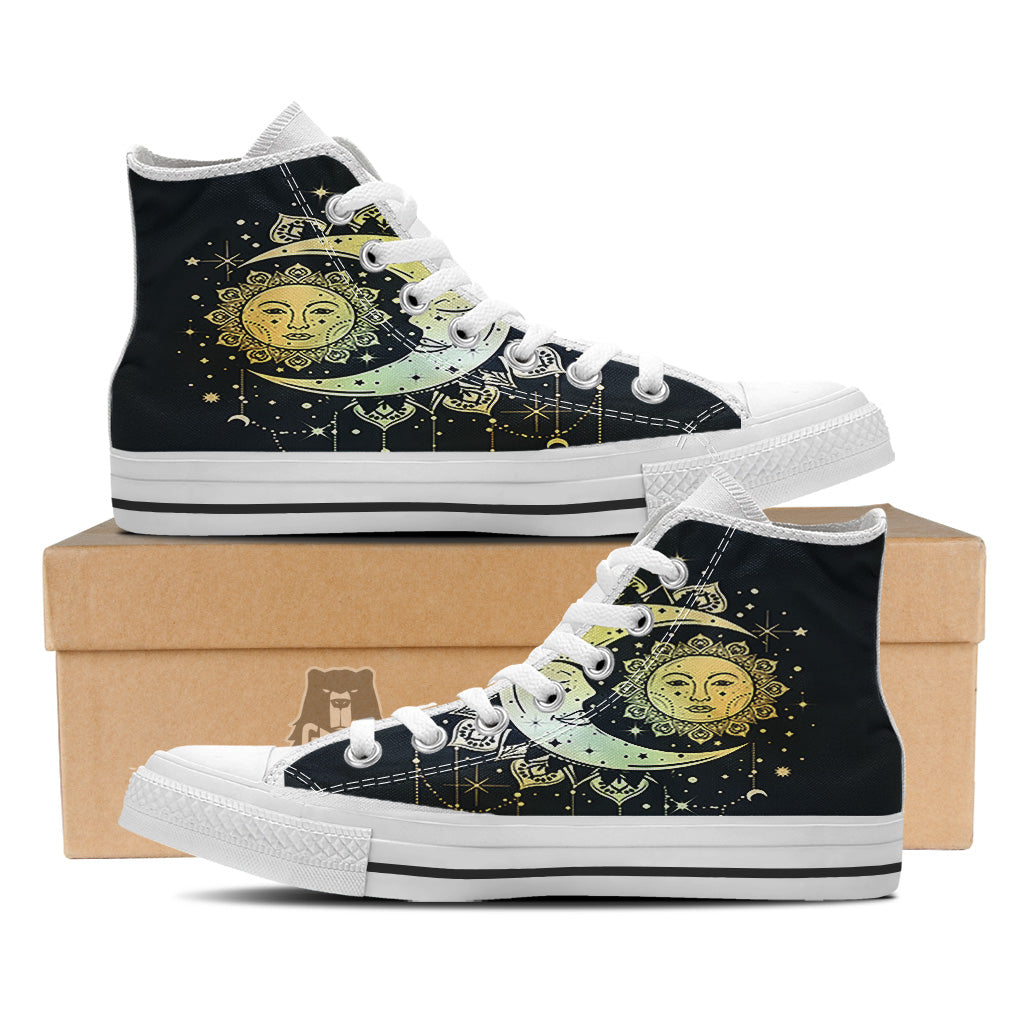 Sun And Bohemian Moon Print White High Top Shoes-grizzshop