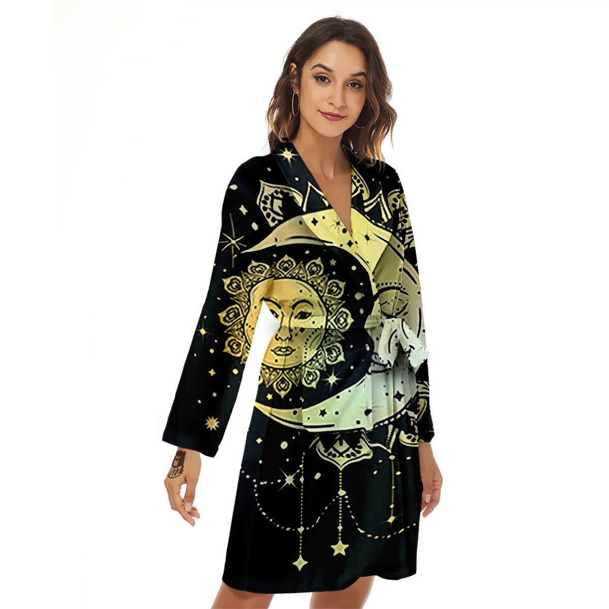 Sun And Bohemian Moon Print Women's Robe-grizzshop