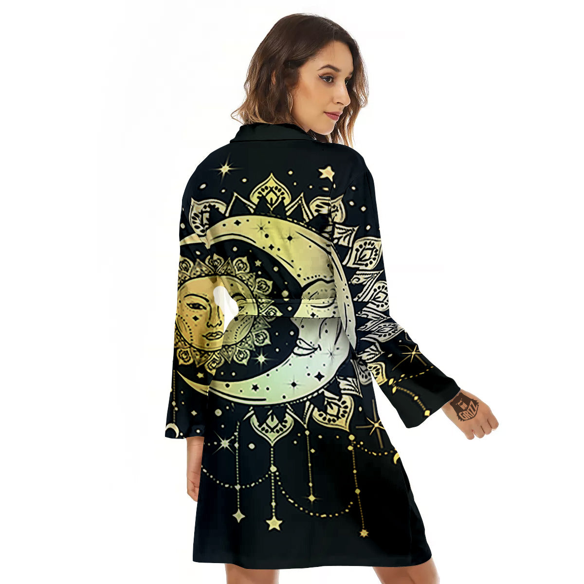Sun And Bohemian Moon Print Women's Robe-grizzshop