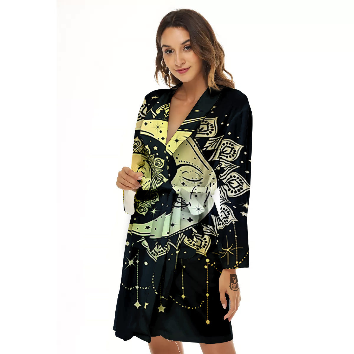 Sun And Bohemian Moon Print Women's Robe-grizzshop