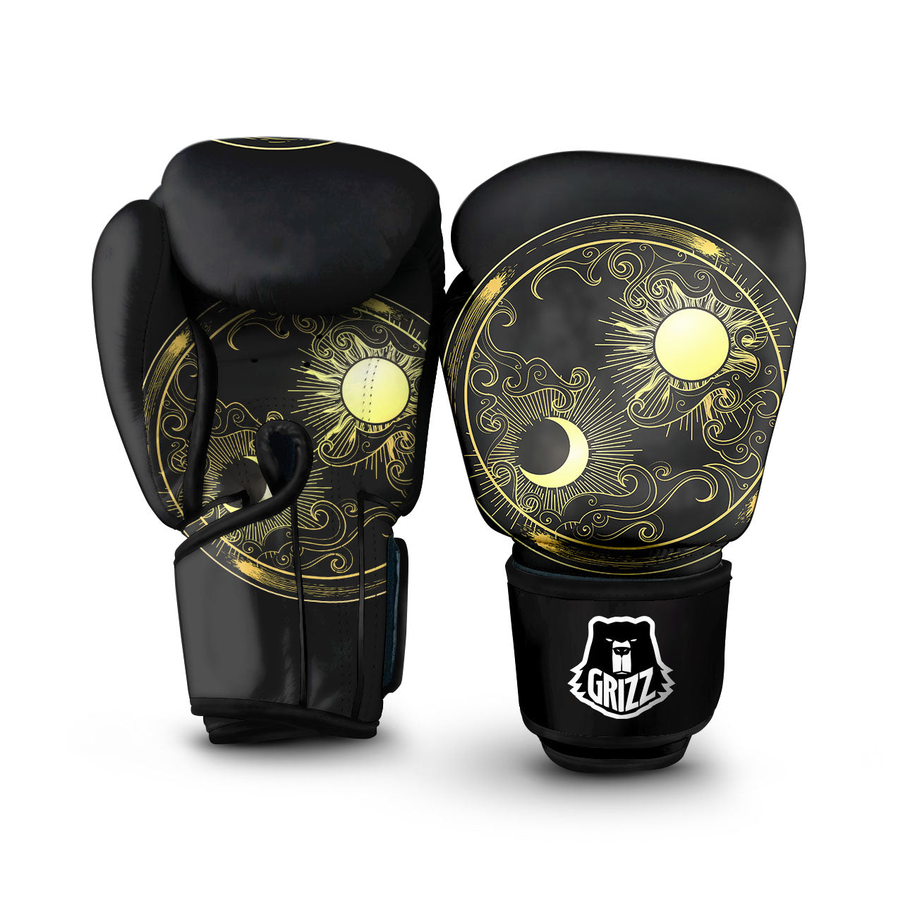 Sun And Gold Moon Print Boxing Gloves-grizzshop
