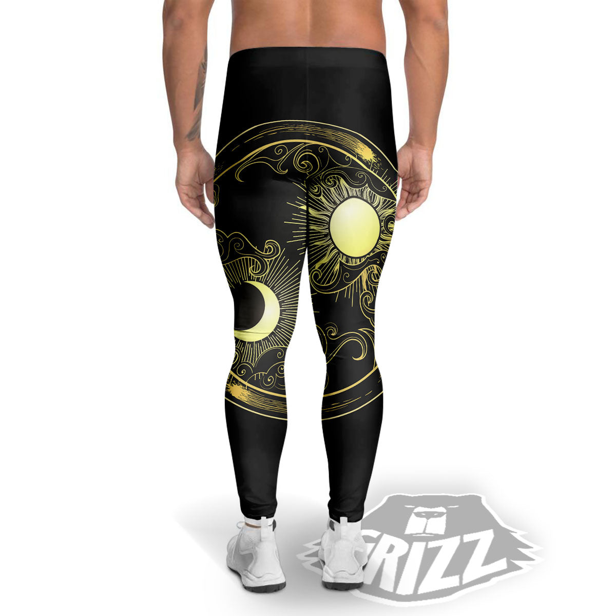 Sun And Gold Moon Print Men's Leggings-grizzshop