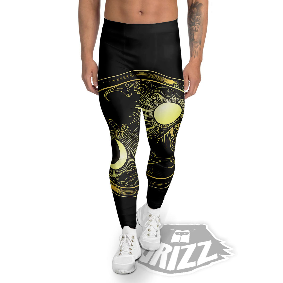 Sun And Gold Moon Print Men's Leggings-grizzshop