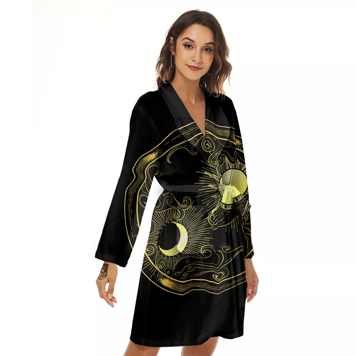Sun And Gold Moon Print Women's Robe-grizzshop