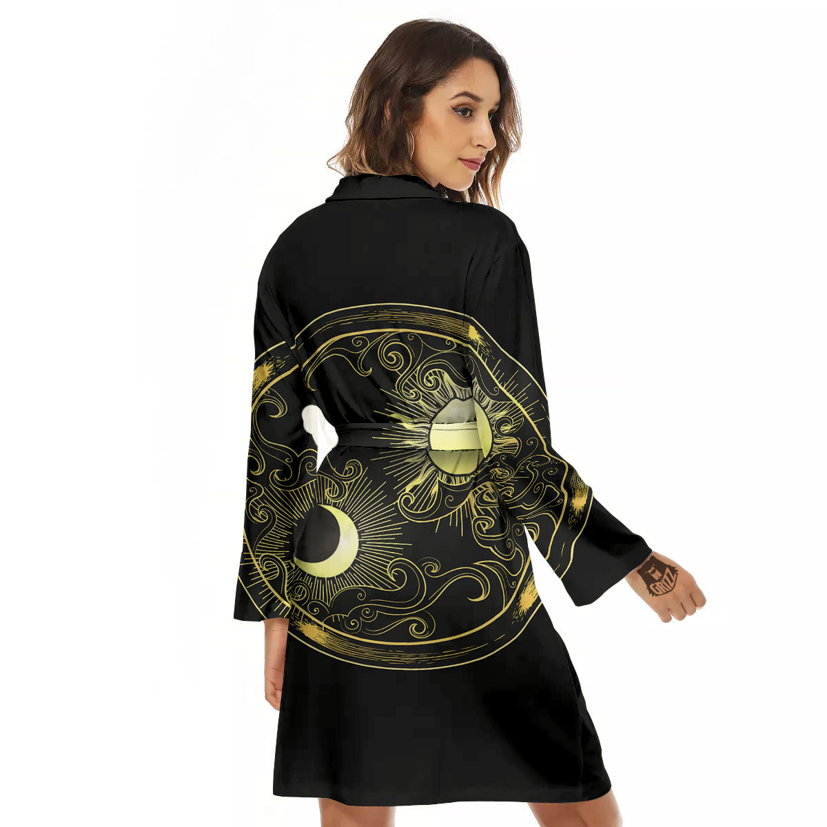 Sun And Gold Moon Print Women's Robe-grizzshop