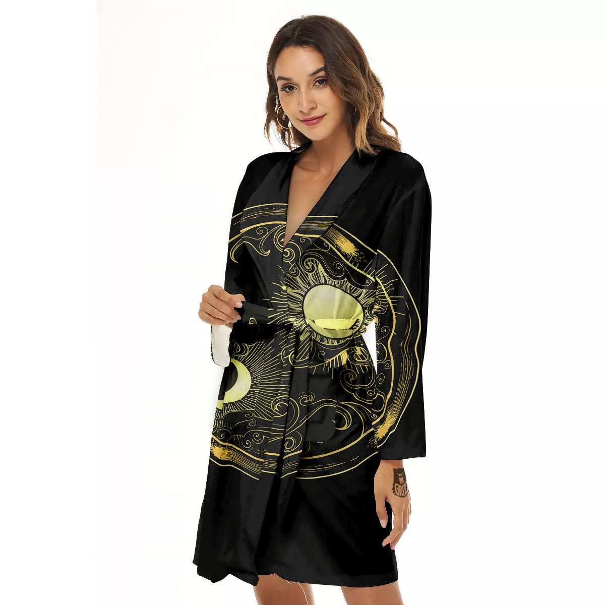 Sun And Gold Moon Print Women's Robe-grizzshop