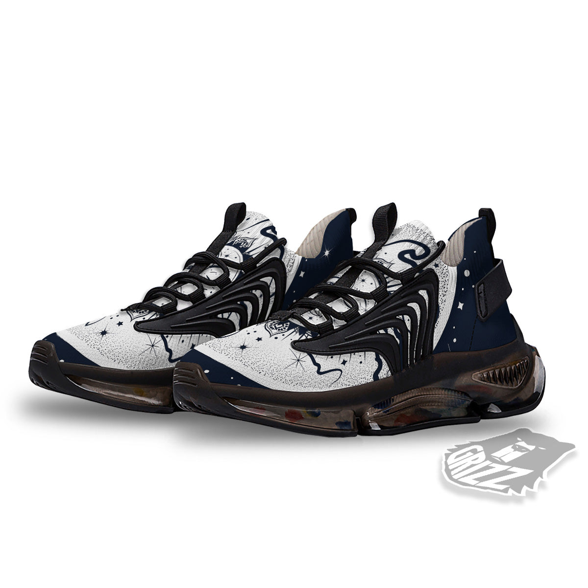 Sun And Moon Bohemian Celestial Print Black Gym Shoes-grizzshop