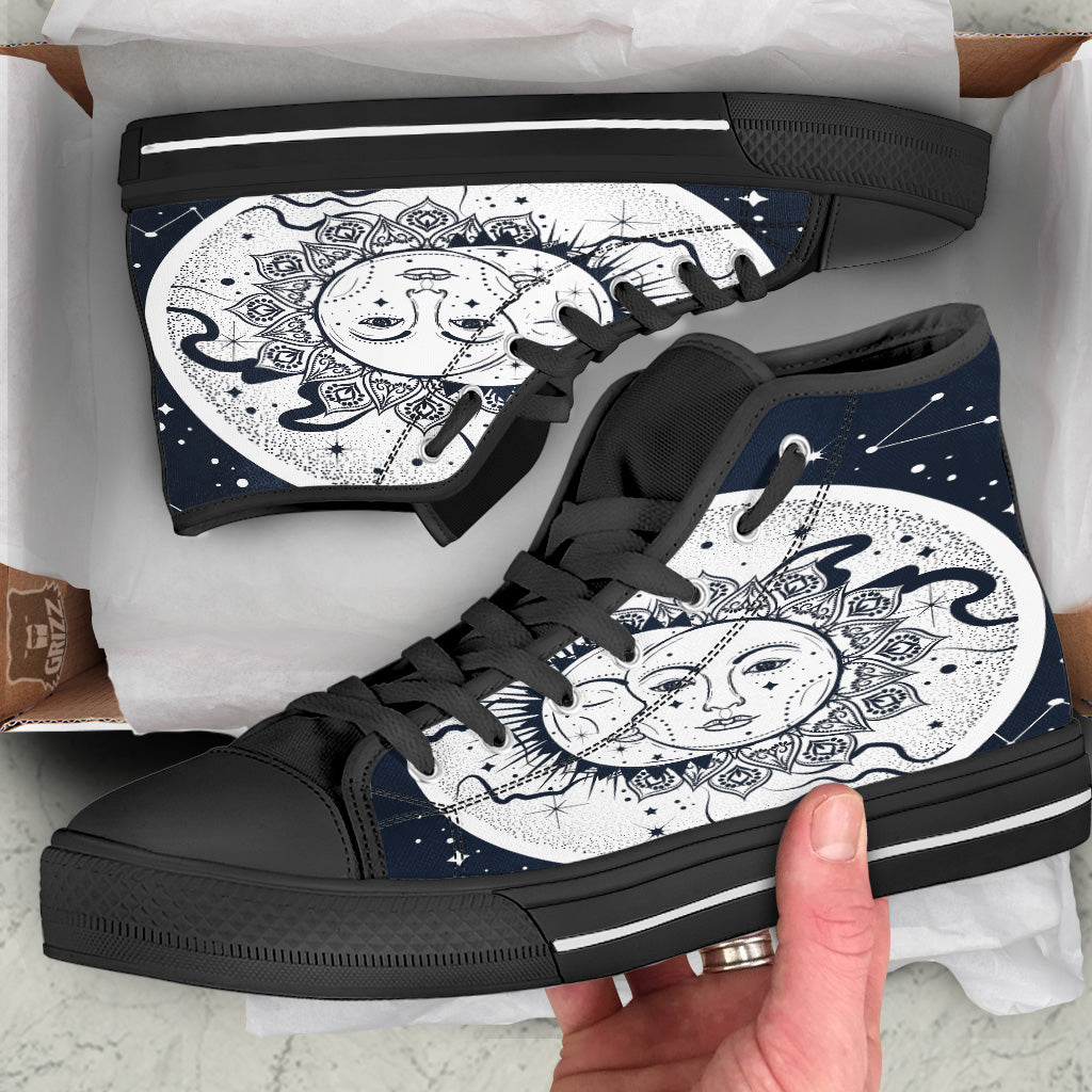 Sun And Moon Bohemian Celestial Print Black High Top Shoes-grizzshop