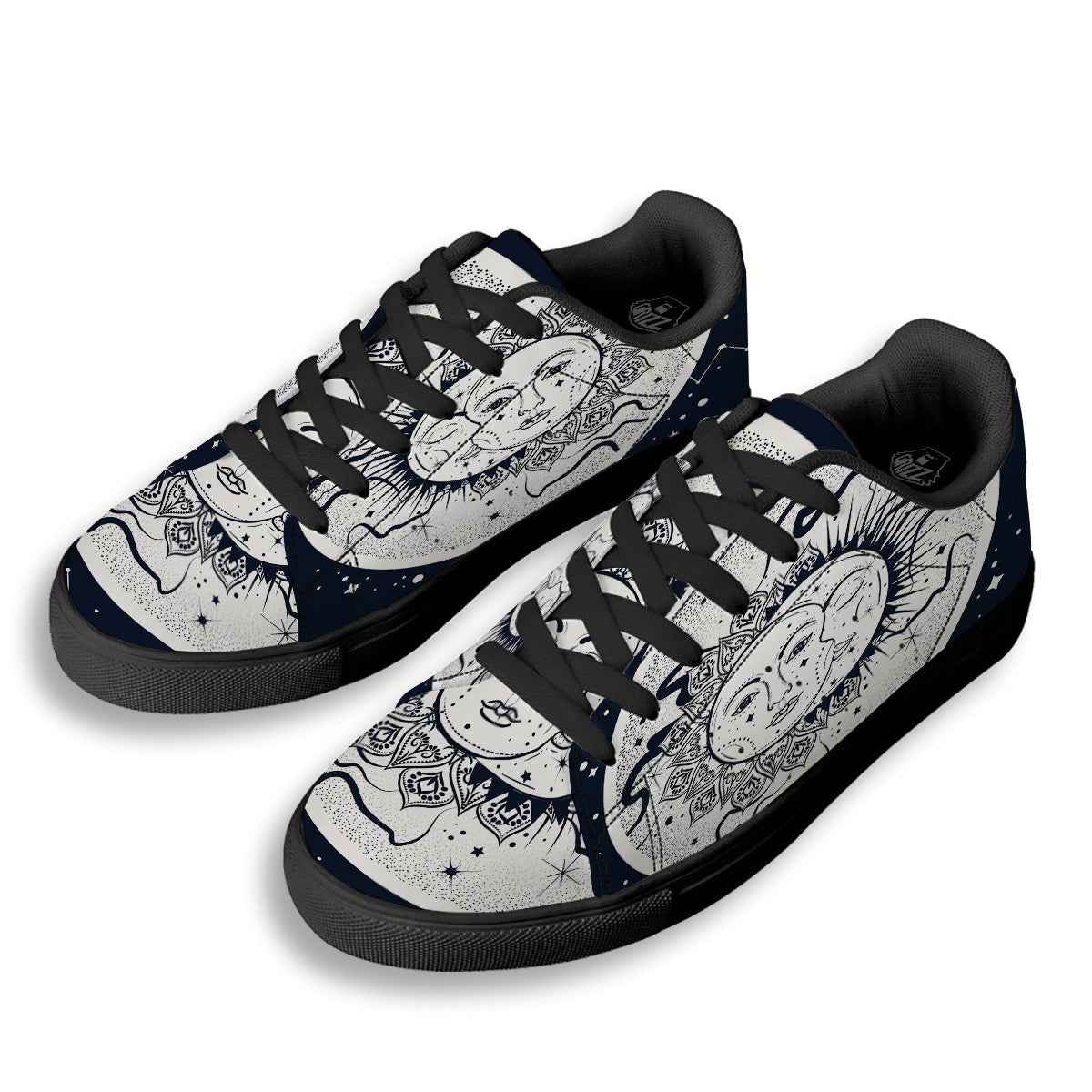 Sun And Moon Bohemian Celestial Print Black Low Top Sneakers-grizzshop