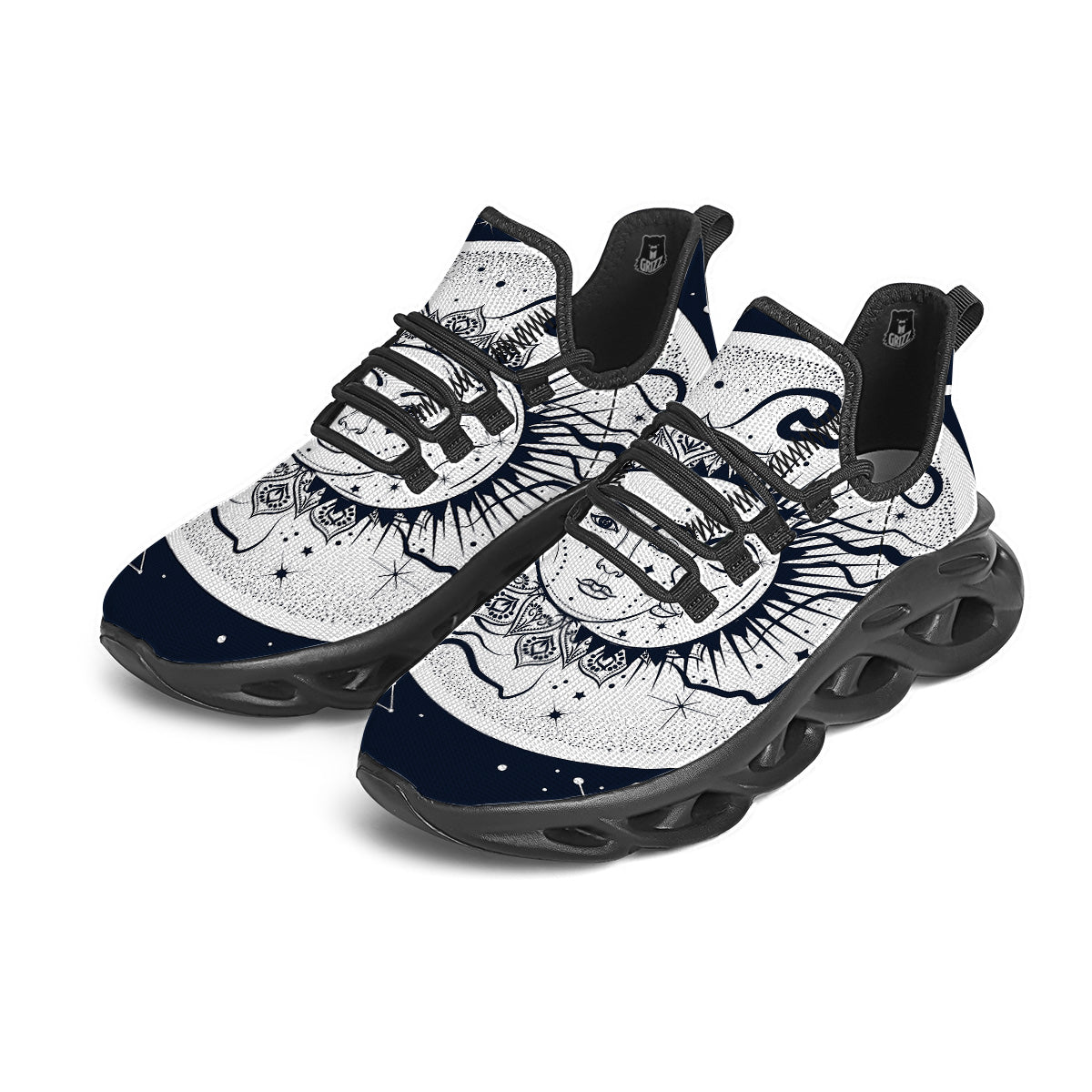 Sun And Moon Bohemian Celestial Print Black Running Shoes-grizzshop