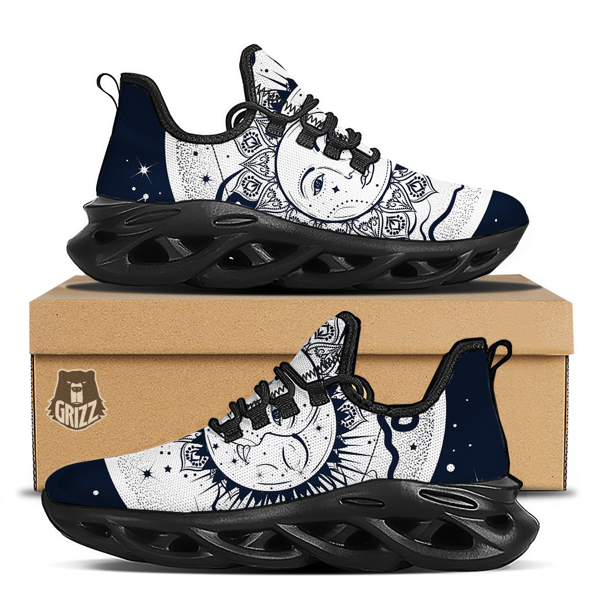Sun And Moon Bohemian Celestial Print Black Running Shoes-grizzshop