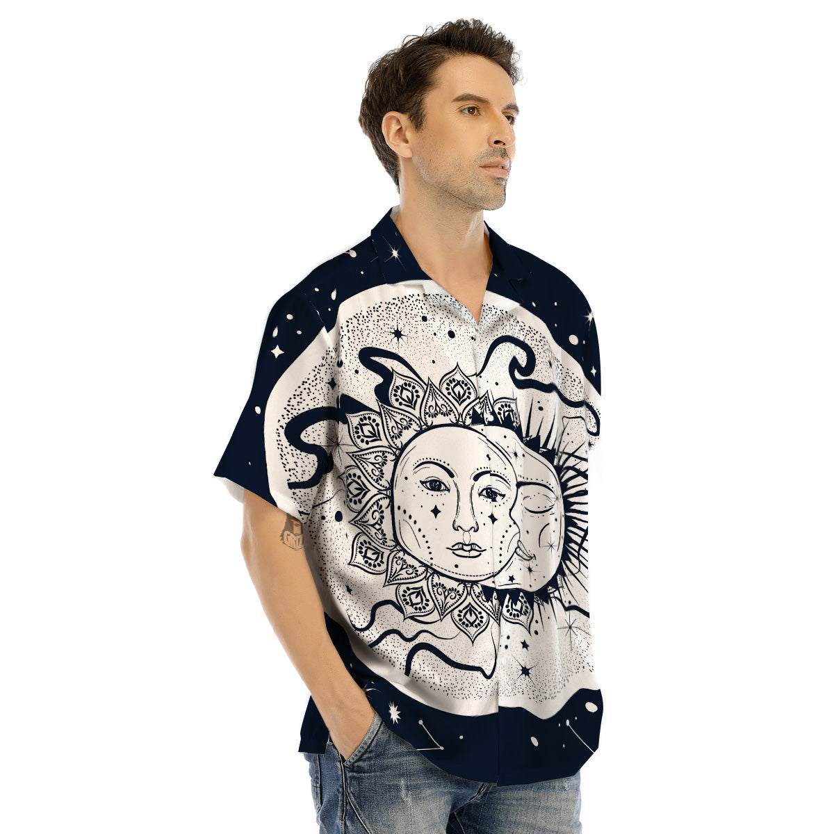 Sun And Moon Bohemian Celestial Print Men's Hawaiian Shirt-grizzshop