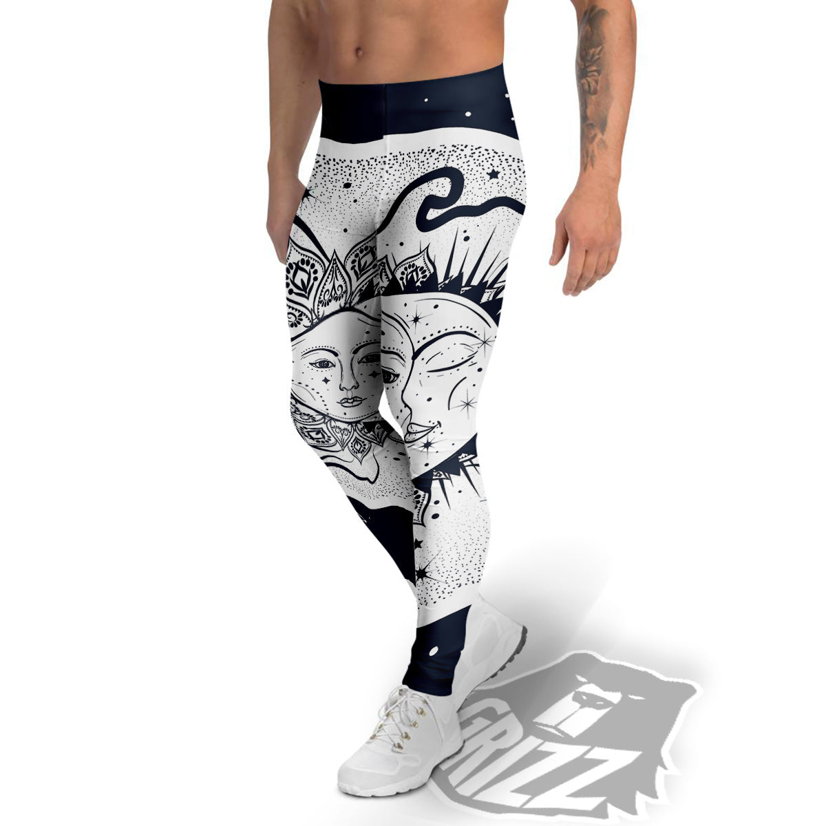 Sun And Moon Bohemian Celestial Print Men's Leggings-grizzshop