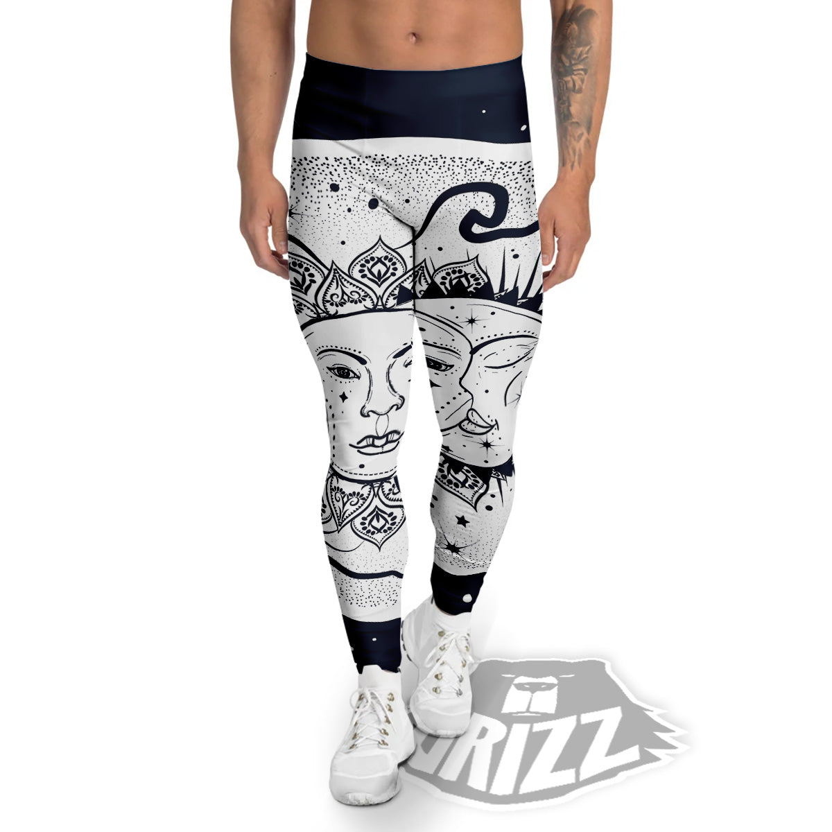 Sun And Moon Bohemian Celestial Print Men's Leggings-grizzshop