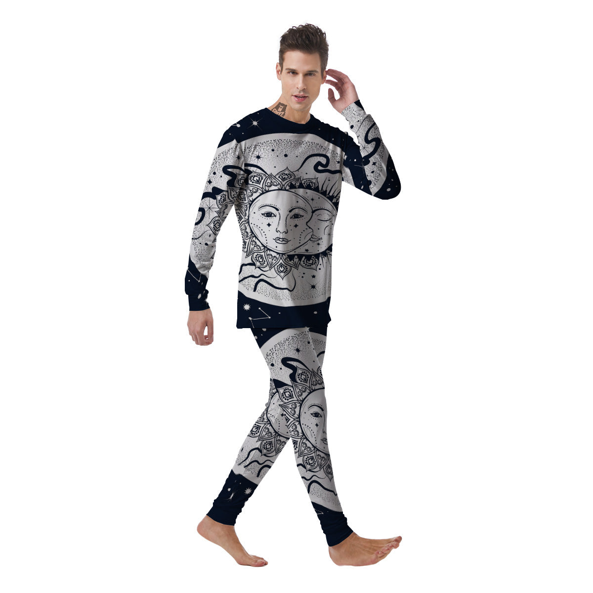 Sun And Moon Bohemian Celestial Print Men's Pajamas-grizzshop