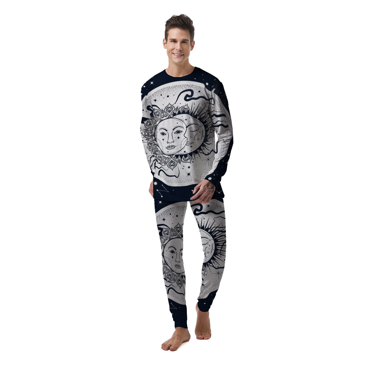 Sun And Moon Bohemian Celestial Print Men's Pajamas-grizzshop
