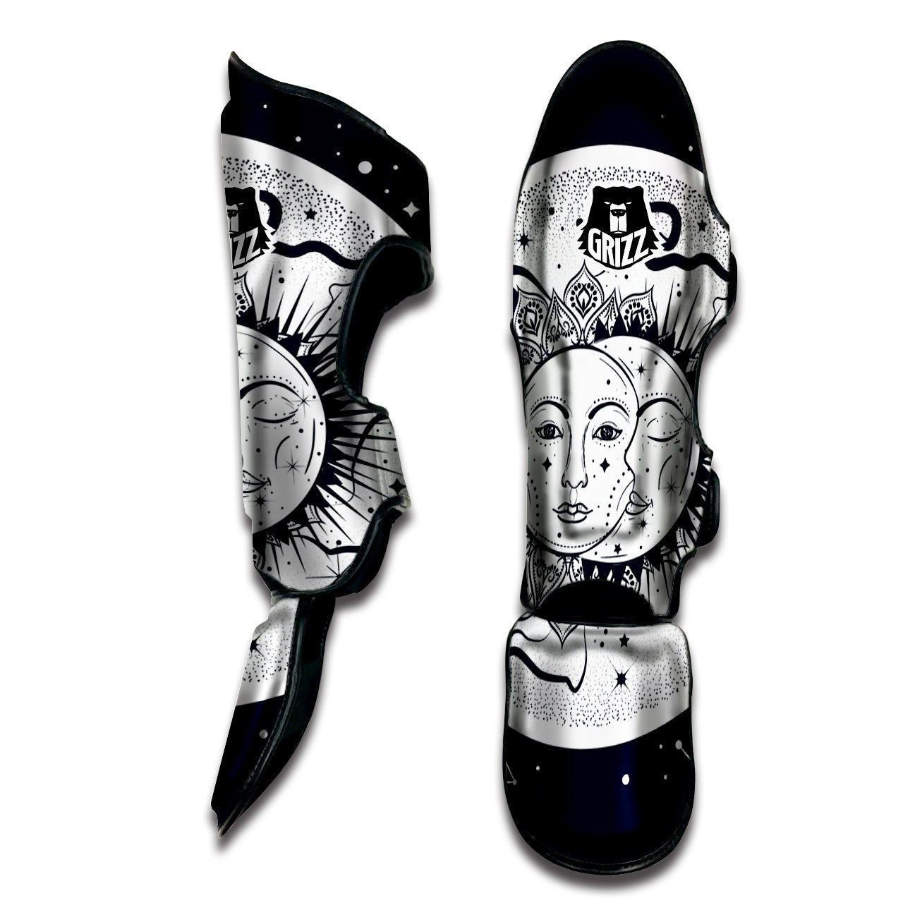 Sun And Moon Bohemian Celestial Print Muay Thai Shin Guards-grizzshop