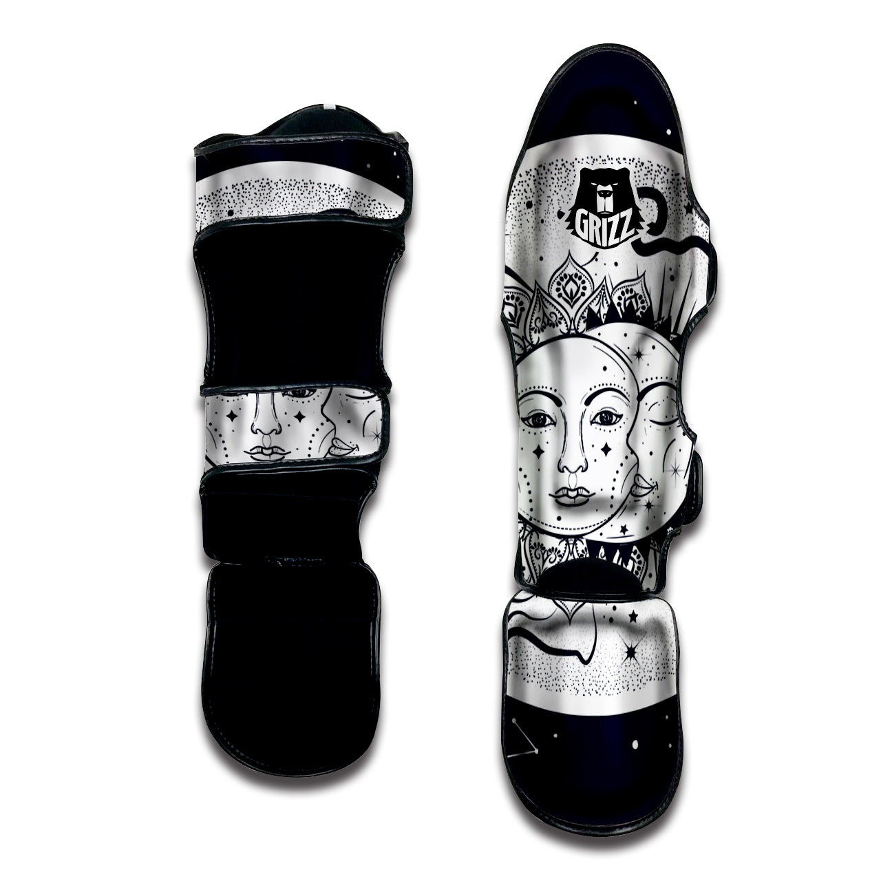 Sun And Moon Bohemian Celestial Print Muay Thai Shin Guards-grizzshop