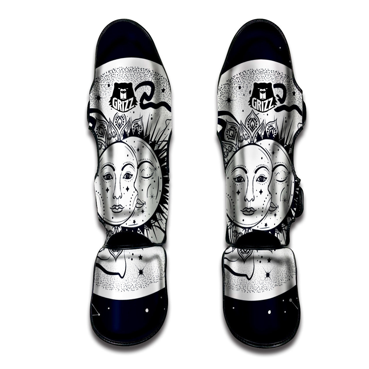 Sun And Moon Bohemian Celestial Print Muay Thai Shin Guards-grizzshop