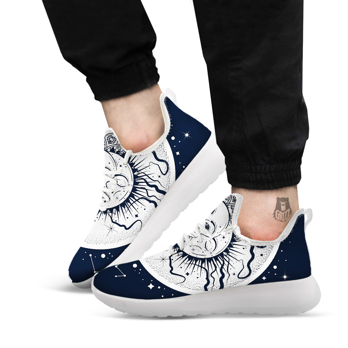 Sun And Moon Bohemian Celestial Print White Athletic Shoes-grizzshop