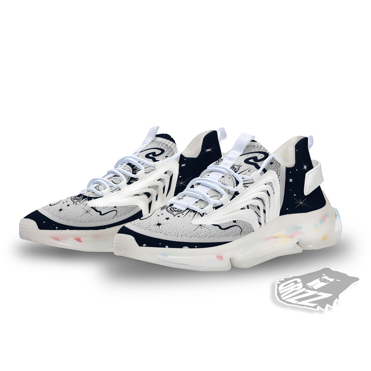 Sun And Moon Bohemian Celestial Print White Gym Shoes-grizzshop