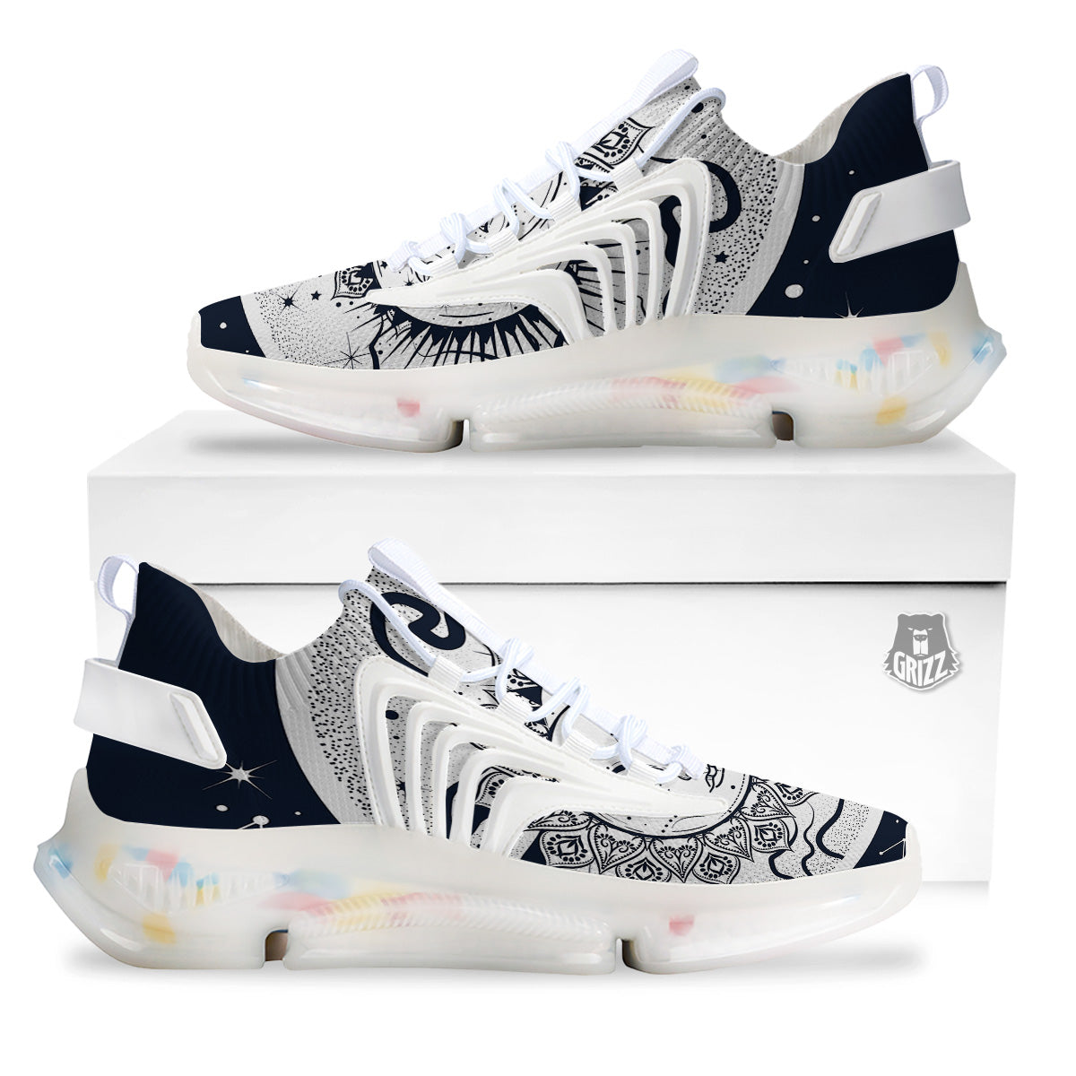 Sun And Moon Bohemian Celestial Print White Gym Shoes-grizzshop