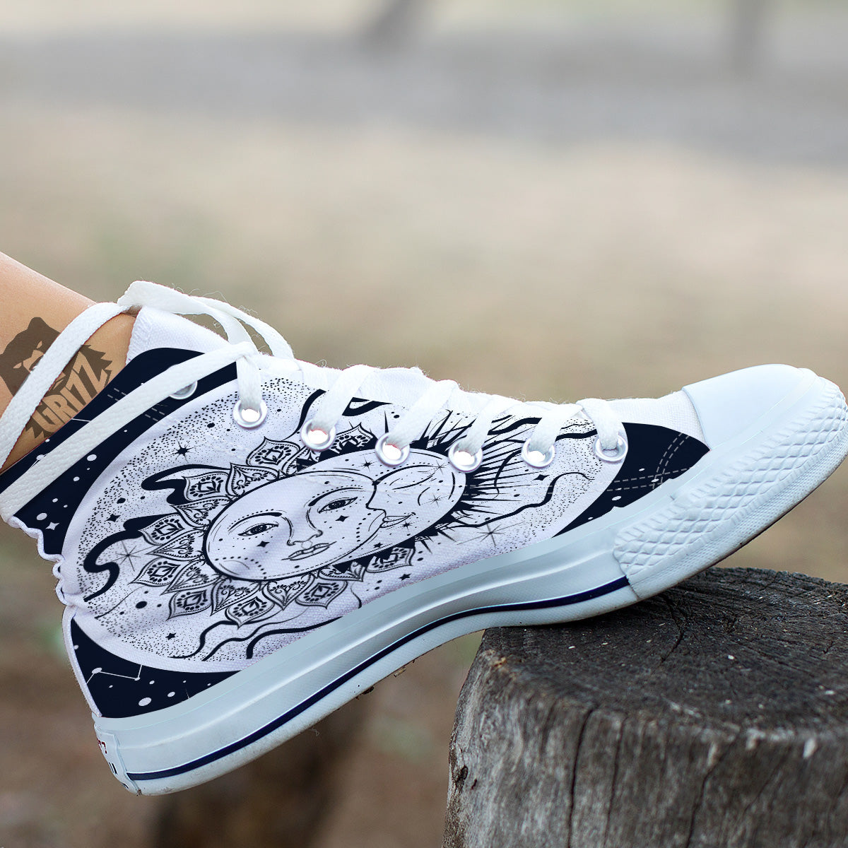 Sun And Moon Bohemian Celestial Print White High Top Shoes-grizzshop