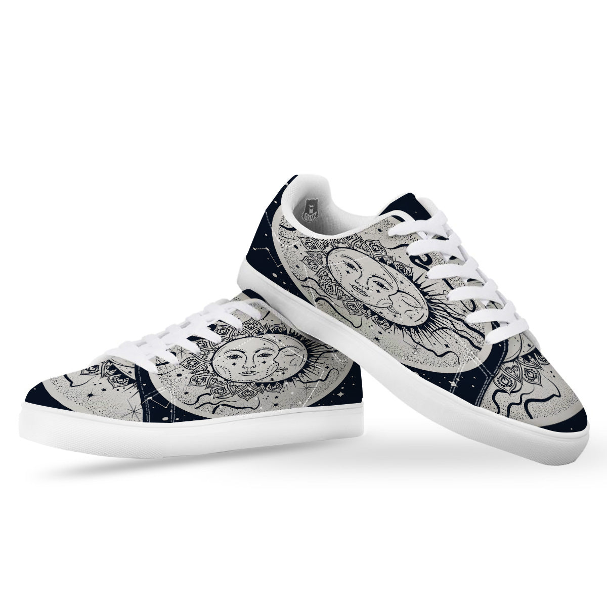 Sun And Moon Bohemian Celestial Print White Low Top Sneakers-grizzshop