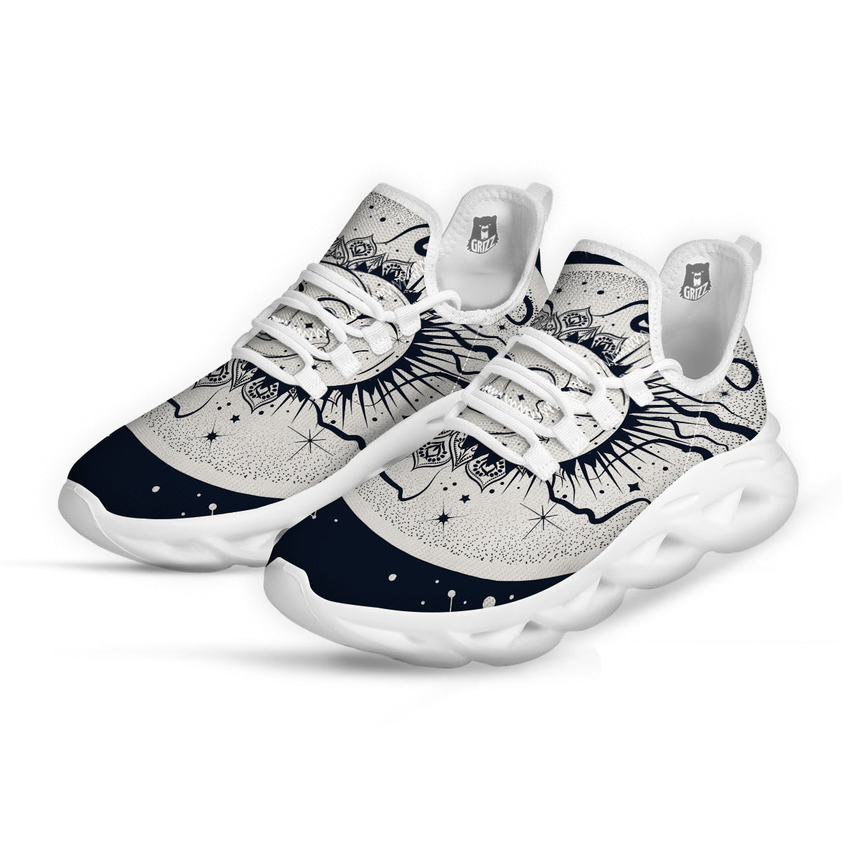 Sun And Moon Bohemian Celestial Print White Running Shoes-grizzshop