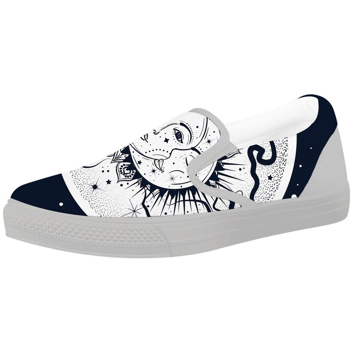 Sun And Moon Bohemian Celestial Print White Slip On Shoes-grizzshop
