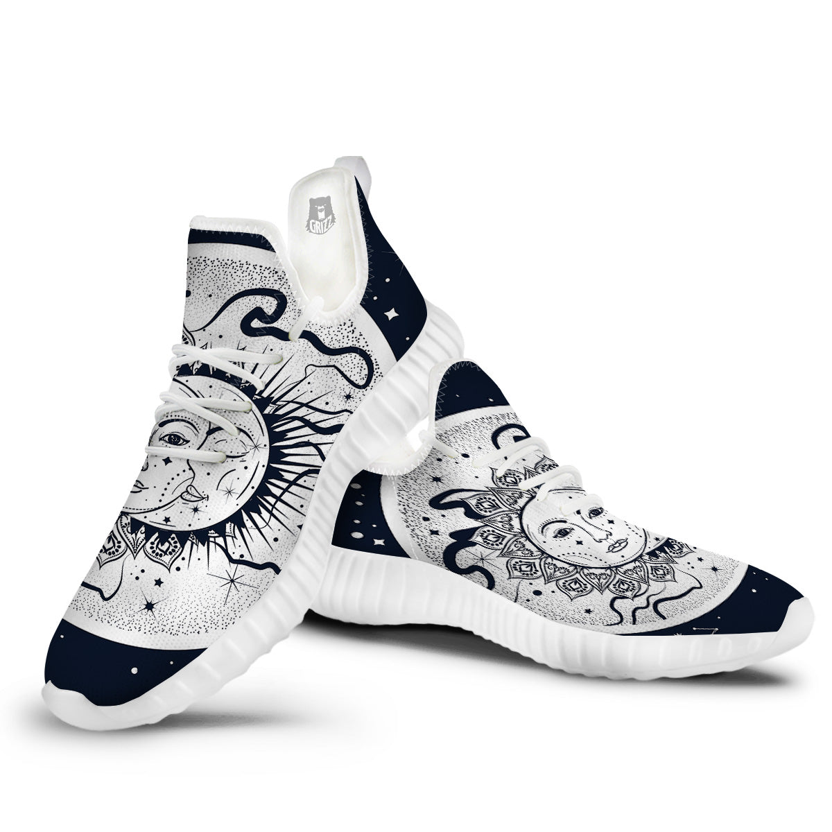 Sun And Moon Bohemian Celestial Print White Walking Shoes-grizzshop