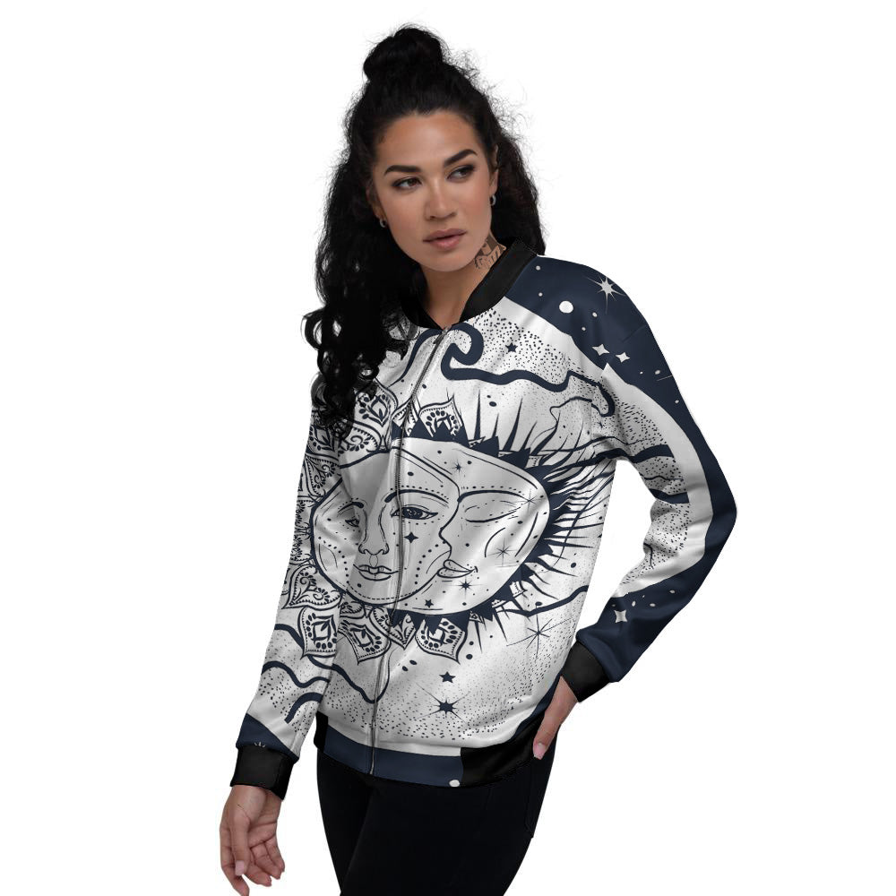 Sun And Moon Bohemian Celestial Print Women's Bomber Jacket-grizzshop