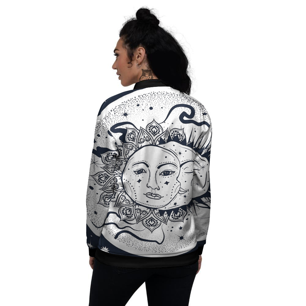 Sun And Moon Bohemian Celestial Print Women's Bomber Jacket-grizzshop