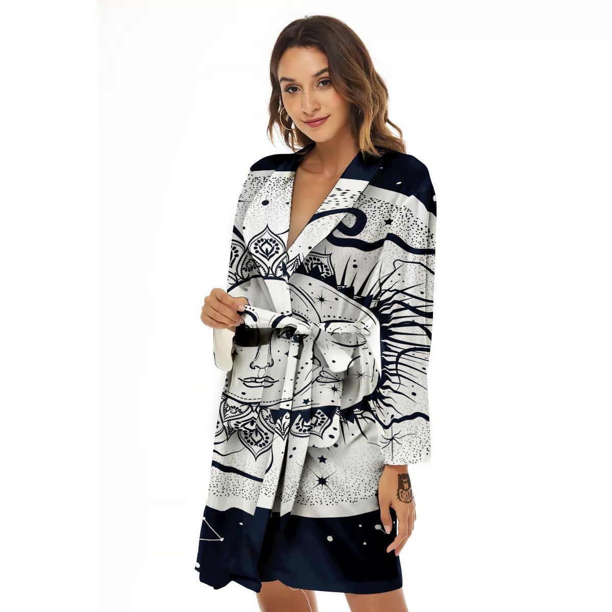 Sun And Moon Bohemian Celestial Print Women's Robe-grizzshop