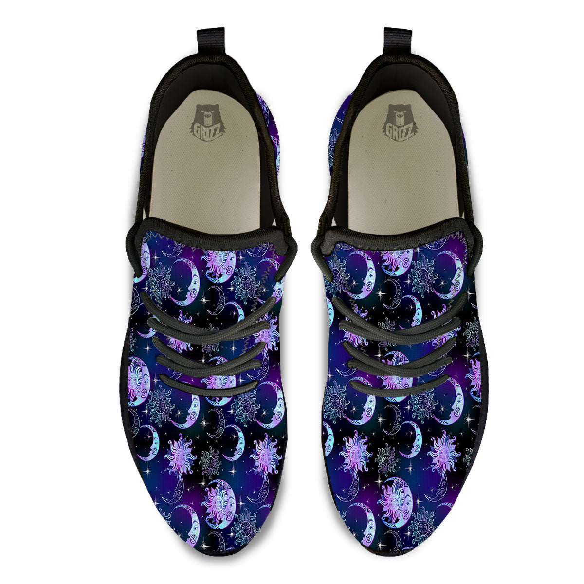 Sun And Moon Galaxy Celestial Print Black Athletic Shoes-grizzshop