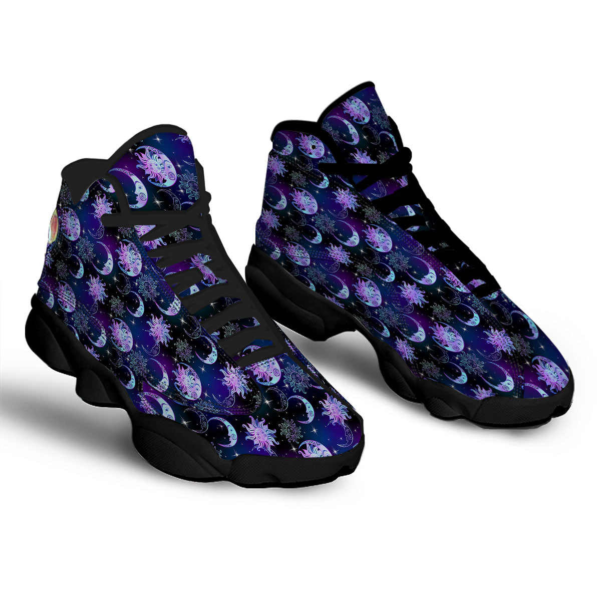 Sun And Moon Galaxy Celestial Print Black Basketball Shoes-grizzshop