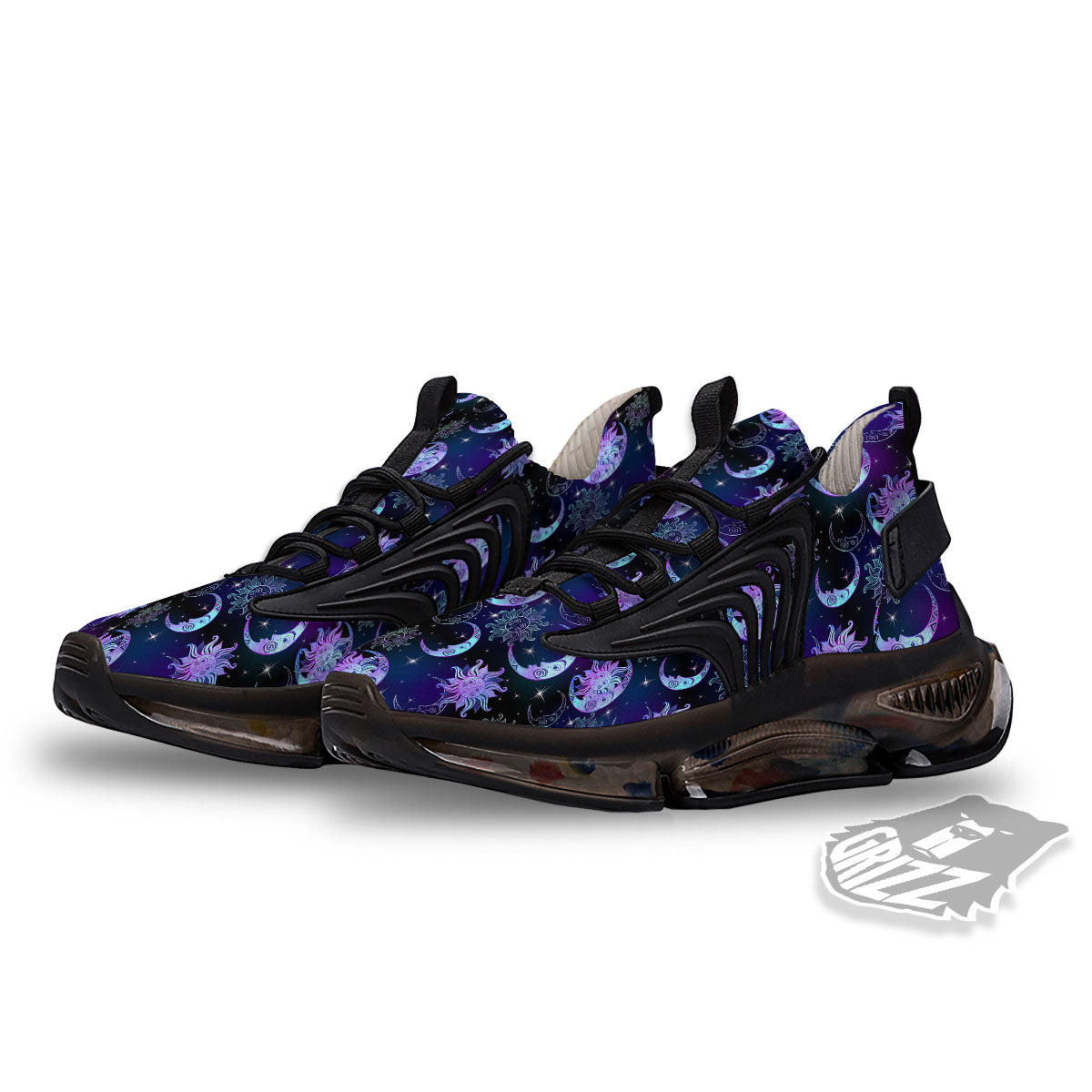 Sun And Moon Galaxy Celestial Print Black Gym Shoes-grizzshop