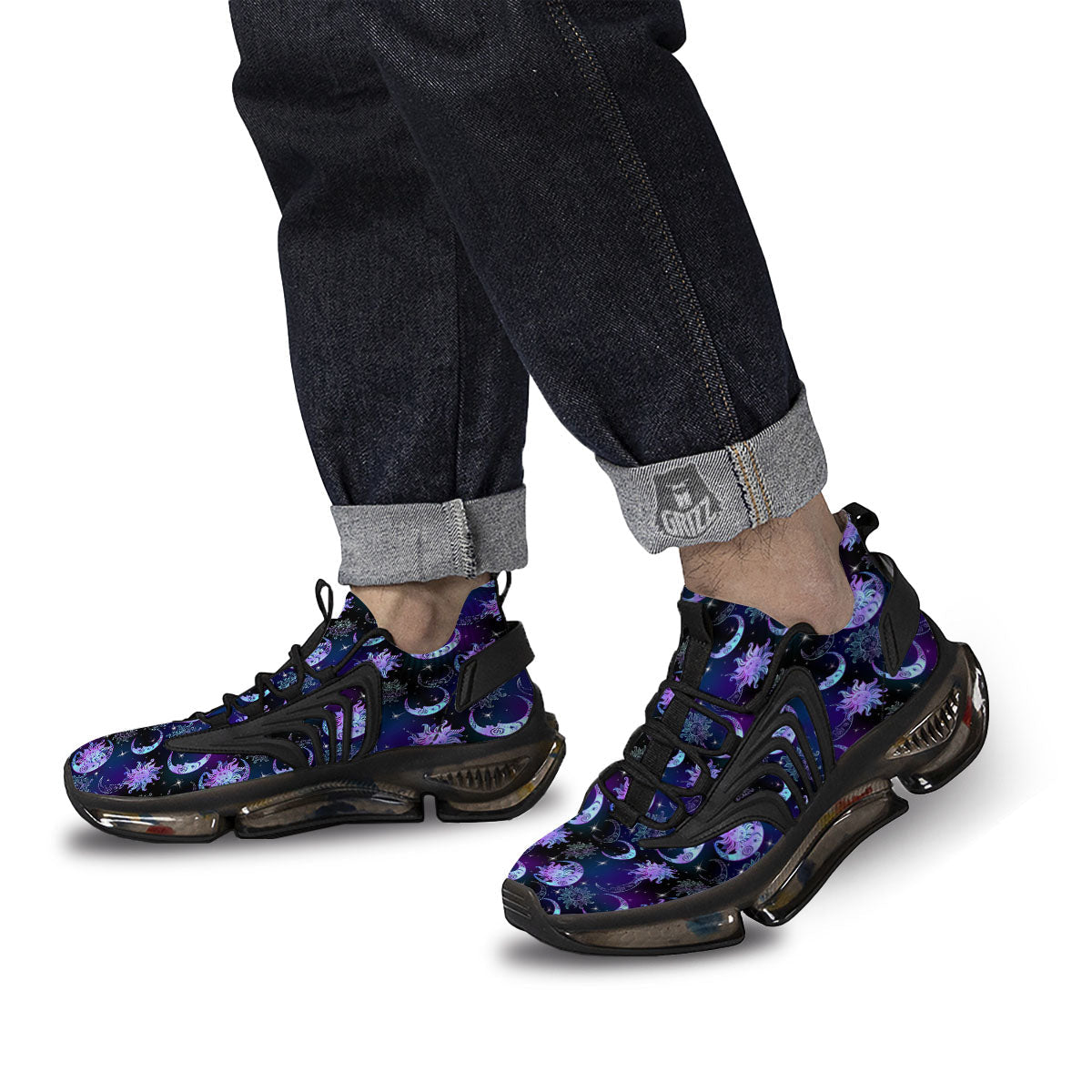 Sun And Moon Galaxy Celestial Print Black Gym Shoes-grizzshop