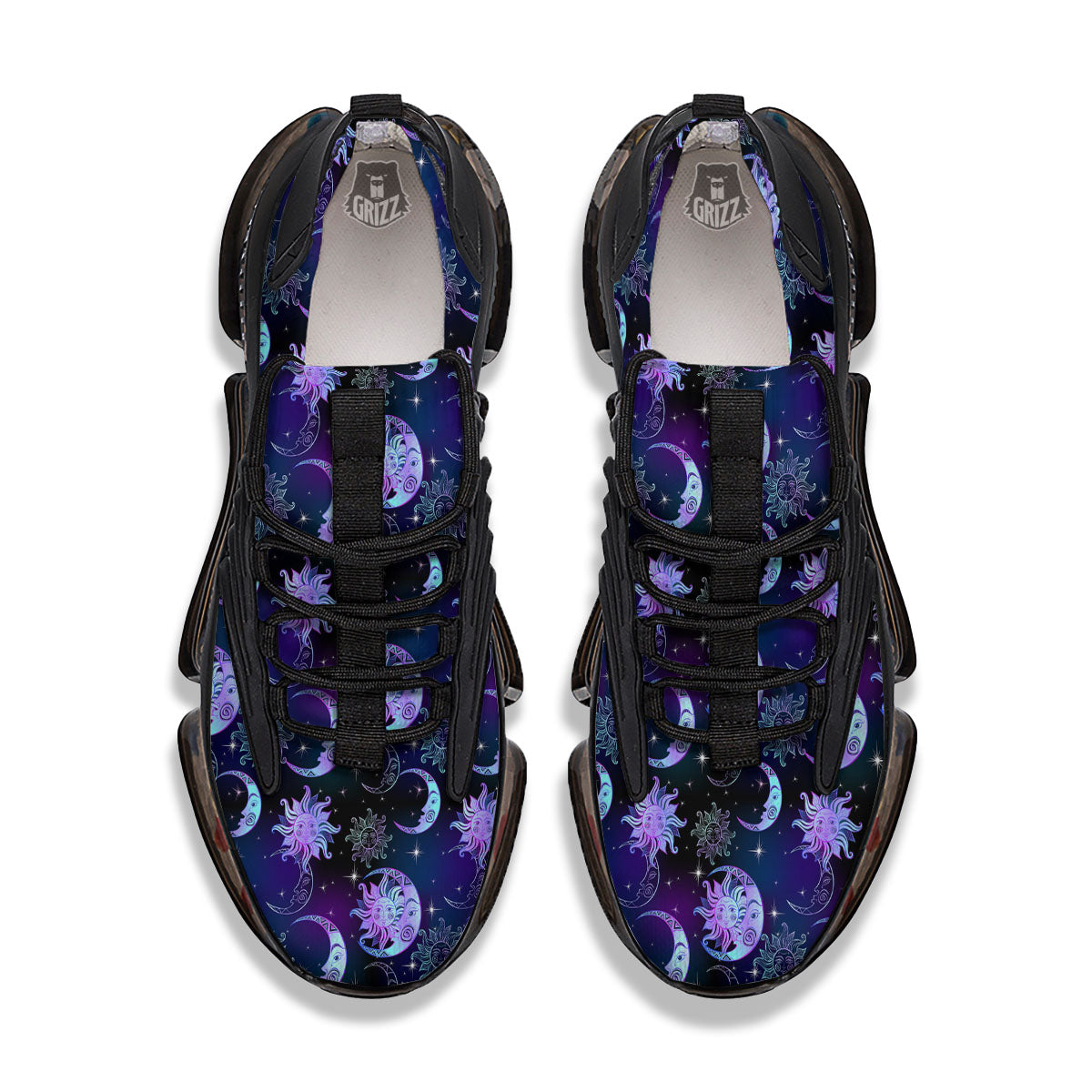 Sun And Moon Galaxy Celestial Print Black Gym Shoes-grizzshop