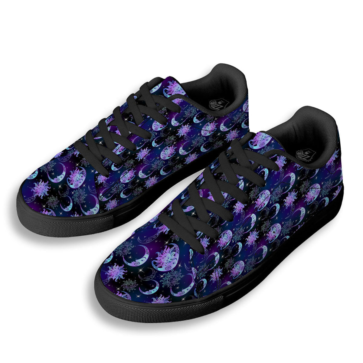 Sun And Moon Galaxy Celestial Print Black Low Top Sneakers-grizzshop