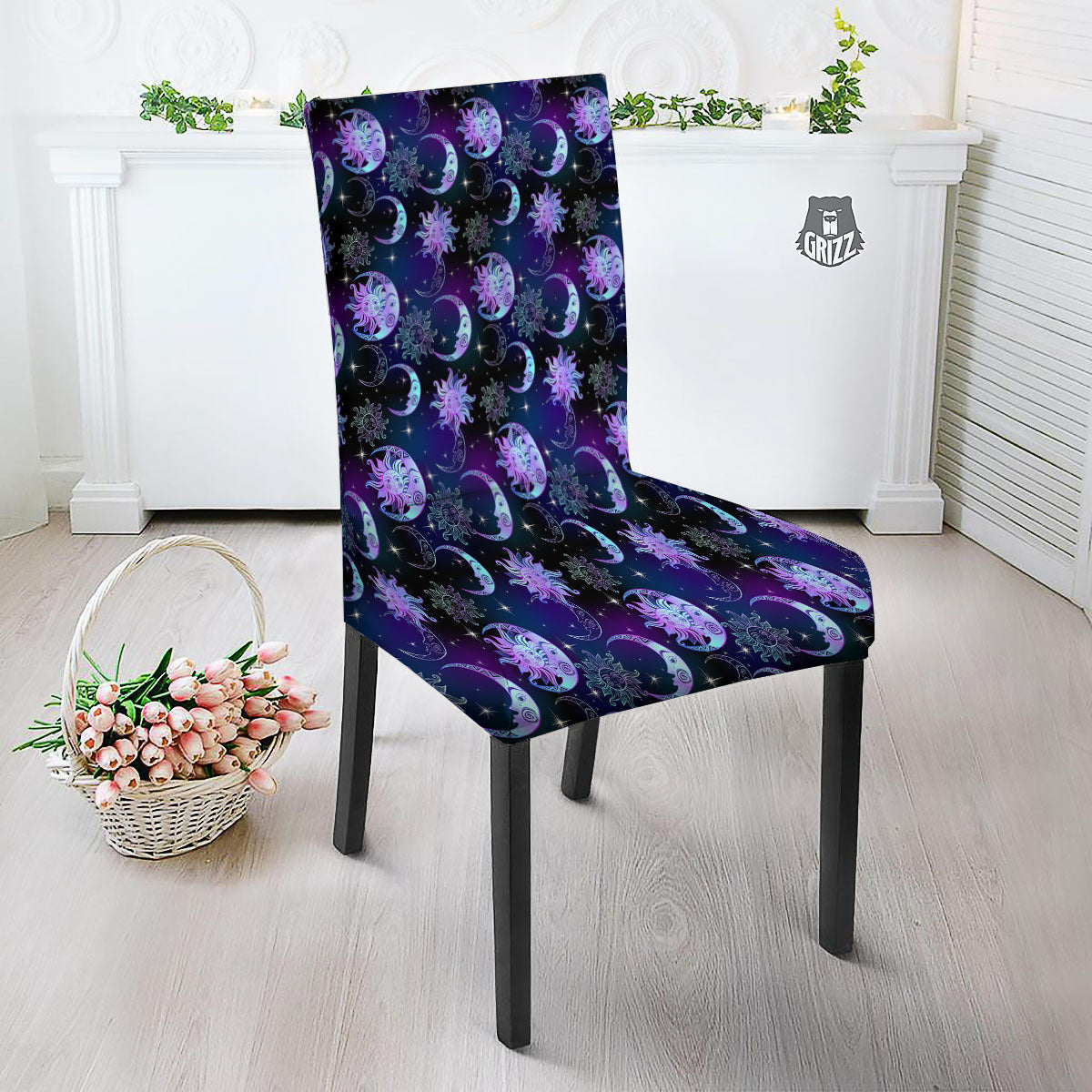 Sun And Moon Galaxy Celestial Print Dining Chair Slipcover-grizzshop