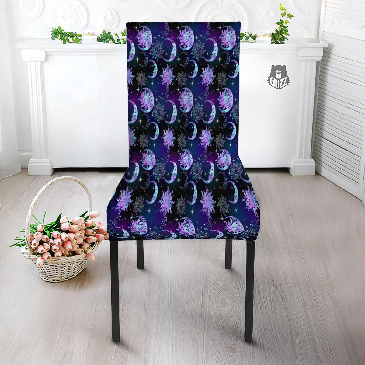 Sun And Moon Galaxy Celestial Print Dining Chair Slipcover-grizzshop