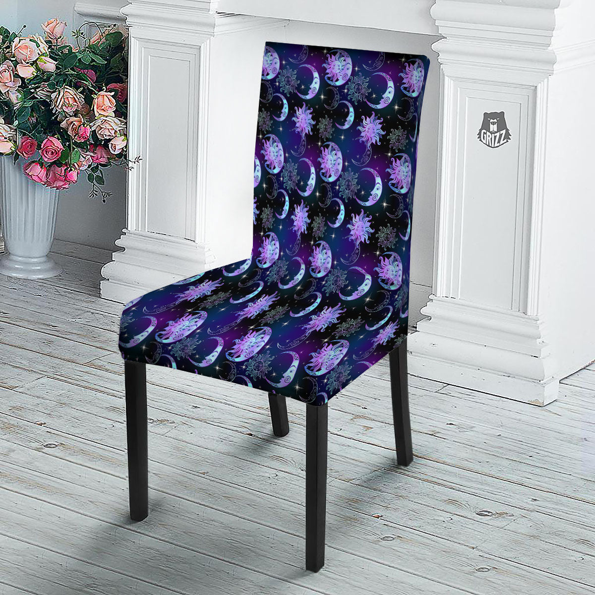 Sun And Moon Galaxy Celestial Print Dining Chair Slipcover-grizzshop